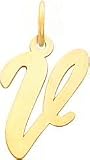Cursive Letter V Charm 14k Gold