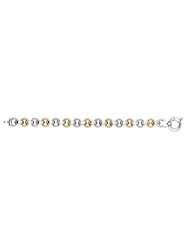 Silver 8.0" With Rhodium Yellow Finish Shiny Round Link 2-Tone Bracelet With Spring Ring Clasp