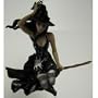 Gothic Witch On Broomstick W/ Black Cat Ornament