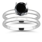 1.98 Cts Black Diamond Matching Ring Set in 14K White Gold