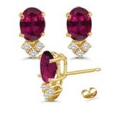 0.12 Ct Diamond and 1.00 Ct Ruby Earrings in 14K Yellow Gold