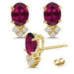 0.18 Ct Diamond & 4.60 Ct Ruby Earrings in 14K Yellow Gold