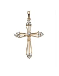 14K Yellow Gold 28.00X20.00 mm Cross Pendant W/Diamond