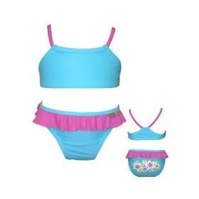 Bright Bots Australian Sun Protection UPF50+ Girls Bikini Swimsuit / Swimming Costume size 18-24 months - Pretty Turquoise and Pink