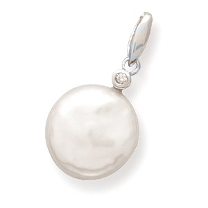 14k White Gold Diamond/Coin Pearl Pendant