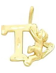 14K Gold Angel Initial Letter T Charm FindingKing