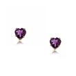 Purple Amethyst Heart Earring Studs in Yellow Gold
