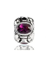Sterling Silver Elegant Charm with 2 Pieces 4*6mm Oval and Round Rhodolite Garnet , Fits Pandora, Joava, Chamilia Bracelet and Charm Necklace