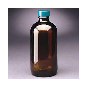 Click here to buy Boston Round Bottles, Amber, Narrow Mouth, Qorpak With Pulp Vinyl-Lined Black Phenolic Cap by Qorpak.