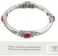Inspirational Mom Stretch Silver Bracelet with Pink s. Includes Bookmark "Mom-another Word for Love, Mothers Are Angels on Earth".