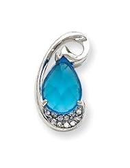 Sterling Silver Blue and Clear CZ Heart Pendant Slide