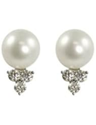 14k white gold 6.5-7mm Akoya cultured pearl and diamond (.185ctw) earrings.