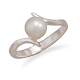 Sterling Silver Crossover Design 7mm Cultured Freshwater Pearl Ring, Sizes 5-9, 1/2 in wide