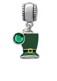 3-D St. Patrick's Day Hat European Charm Bead Hanger with Emerald Swarovski C...