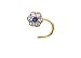 Jewelry : Flat Fitting - Nickel Free - High Quality Flower Nose Screw with clear and sapphire blue CZ