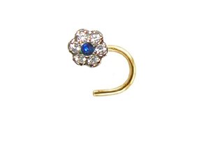 Childrens Toyshop  Jewelry : Flat Fitting - Nickel Free - High Quality Flower Nose Screw with clear and sapphire blue CZ