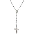 14k White Gold Filigree Cross Bead Rosary Necklace (26")