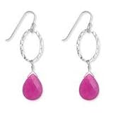 .925 Silver & Hot Pink Jade Teardrop Earrings.