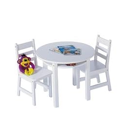 Child's Round White Table Set with 2 Chairs by Table & Chairs