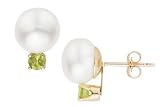 1/4 Carat Peridot and Cultured Pearl 10K Gold Earrings