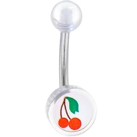 Clear Acrylic CHERRY Logo Belly Button Ring