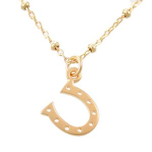 Small Lucky Horseshoe Pendant in Gold Vermeil on a 16″ Gold Filled Saturn Chain, #8019