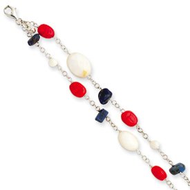 Sterling Silver Lapis Mother of Pearl Reconstructed Coral Bracelet 8 by Abacus JewelGift