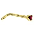 Solid 14KT Yellow Gold 1.5mm Genuine Red Diamond L-Shaped Nose Ring - 20 Gauge