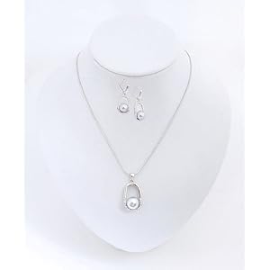 Gray Pearl in Crystal Oval Necklace and Earring Set in Fancy Gift Box with Free Shipping