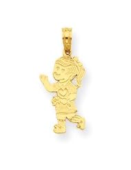 Genuine IceCarats Designer Jewelry Gift 14K Little Girl Walking With Flowers Pendant