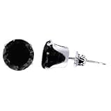 6 MM Round Black Cubic Zirconia .925 Sterling Silver Post Friction Back Stud Earrings