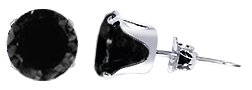 6 MM Round Black Cubic Zirconia .925 Sterling Silver Post Friction Back Stud Earrings