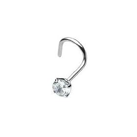 Surgical Steel Nose Screw with Prong Set Clear CZ Jewel