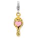 Genuine IceCarats Designer Jewelry Gift Sterling Silver Enameled 3-D Gold Plated Heart Mirror W/Lobster Clasp Charm