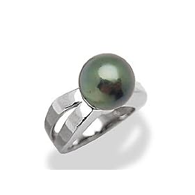 Tahitian Black Pearl Ring in 14K White Gold by Maui Divers of Hawaii