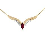 14K Yellow Gold Marquise Created Ruby and Diamond Pendant