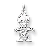 14k White Gold White CZ April Boy Birthstone Charm