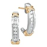 10kt. Two-Tone Gold, 1/8 ct. tw. Diamond Fashion Hoop Earrings