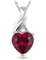 10k white gold ruby and diamond pendant TDW .015 Ct
