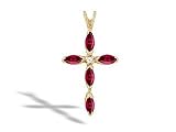 14K Yellow Gold Genuine Marquise Ruby and Diamond Cross Pendant