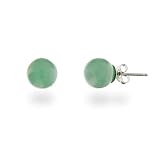 Eve's Addiction Sterling Silver Genuine Green Jade Stud Earrings
