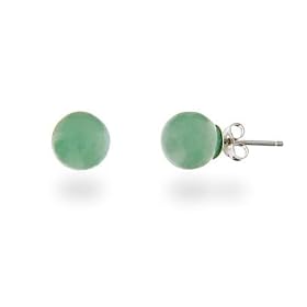 Sterling Silver Genuine Green Jade Stud Earrings by 