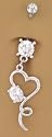 Clear Cz Swirl Tail Fancy Heart Dangle Belly button Navel Ring 14 gauge