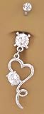 Cz Swirl Heart dangle Belly Navel body jewelry piercing bar Ring