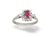 14K White Gold Genuine Emerald-cut Pink Tourmaline and Diamond Ring