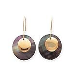 14k Black Simulated Pearl Shell with Gold Disc Earrings