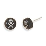 Skull and Crossbones Post Stud Earrings 9.5mm Black and Sterling Silver
