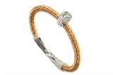 18K Rose Gold Hand-Woven Mesh Ring, Enhanced with a Bezel-Set Diamond.