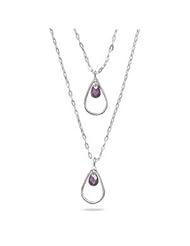 Purple Amethyst Cubic Zirconia Sterling Silver Double Strand Graduated Necklace