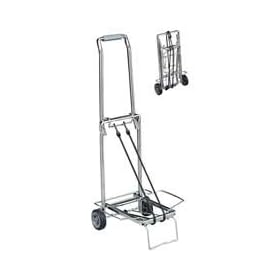 Sparco Compact Luggage Cart, Easy-Grip Handle, Flip-Out Support Platform, 150 lb. Capacity, Chrome by
